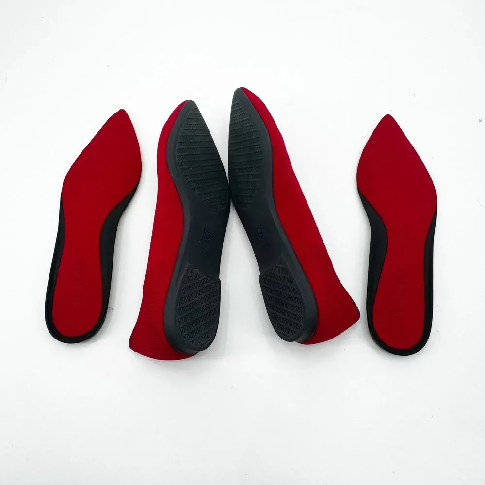 ROTHY'S Women's Comfortable Pointed-Toe Knit Upper Flats in Red Size 7.5 NWOB